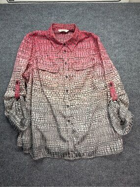TanJay Women’s Gradient Croc-Print Button-Down Shirt in Red and Gray